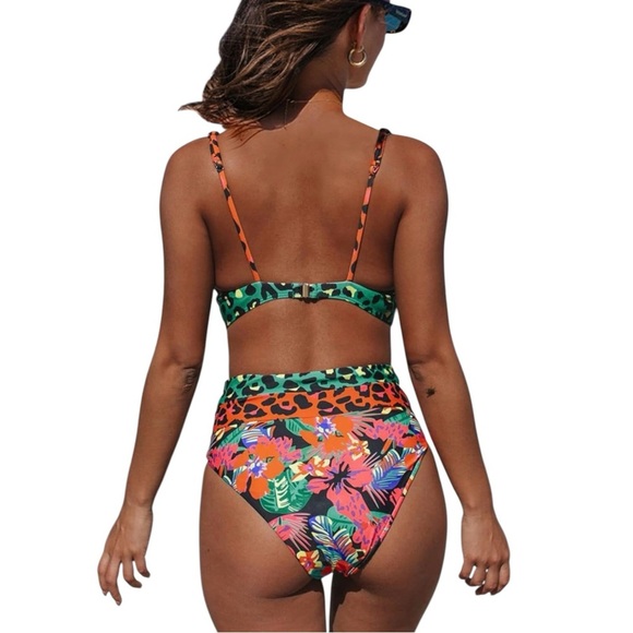 Hilinker Women’s High-Waisted Bikini Cut-Out Sports Crop Top Swimsuit Set, XL - Picture 2 of 14